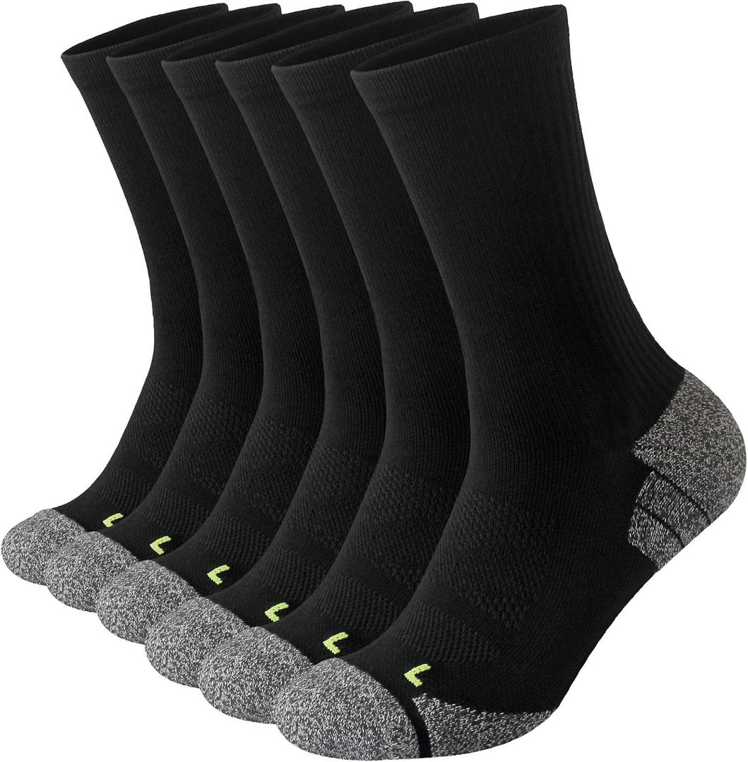 Wildarms Athletic Running Socks Cushion Padded Moisture Wicking Crew (Black)