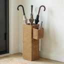 Rattan Umbrella Stand with Drip Tray,Umbrella Holder with Small Basket for Entryway, Tall Wicker Basket for Storage, Woven Organizer for Inoor, Outdoor, Home, Office, Hotel