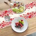 Valentines Day Table Runner, Watercolor Hearts Floral Border Linen Table Decoration, Romantic Farmhouse Holiday Decor for Dining Kitchen Buffet Party Wedding (72" x 13")