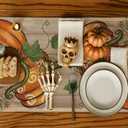 Halloween Table Runner 13x72 Inch  Rustic Orange Pumpkin Design with Polka Dots and Vines, Farmhouse Fall Dining Table Decoration for Halloween, Thanksgiving and Autumn Parties