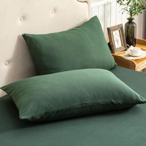 PURE ERA Jersey Knit Pillowcases 100% T-Shirt Cotton Super Soft Comfy Breathable, Set of 2, King 20" x 36", Solid Forest Green