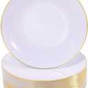 Nervure 100 Pieces Gold Plastic Plates - 10.25 inch Gold Dinner Plates - Heavyweight White and Gold Disposable Plates Ideal for Wedding & Party & Father's Day & Christmas