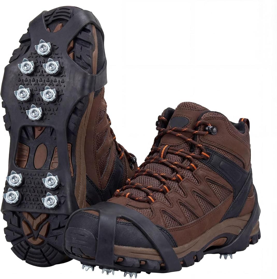 Ice Shoes Grippers Non Slip 1 Pair - Anti Slip Shoe Grips Shoes Gripper with 10 Steel Studs Crampons, Universal Ice Cleats Walk Traction Grips for Shoes (Large)
