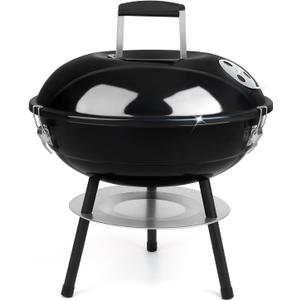 14 inch Charcoal Grill, Joyfair Small Portable BBQ Grill with Locking Lid for Outdoor Camping/Patio/Backyard Barbecue/Tabletop Cooking, Enamel Coated & Dual Vent System (Black)