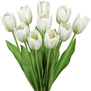 Artificial Tulips Flowers  20" Long Stem Faux Tulips, 10PCS Real Touch Fake White Tulip for Vase, Farmhouse, Kitchen, Spring & Wedding Home Decor