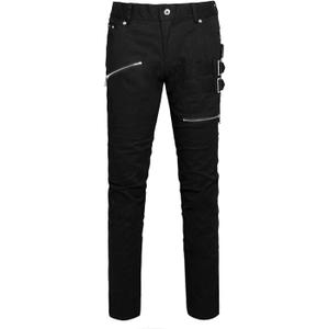 uxcell Men's Casual Slim Fit Punk Gothic Pockets Patch Buckle Zipper Pants Trousers (34, Black)