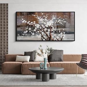 KLAKLA Wall Art for Living Room - White Plum Blossom Brown Trunk Natural Landscape Wall Decor Framed Picture Artwork for Wall Modern Paingings Extra Large Wall Art,Brown + Black Frame, 48"L x 24"W