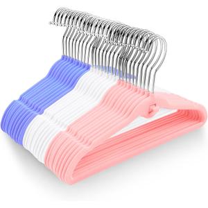HozyFrozy Multi-Color Premium Kids Velvet Hangers with Mini Hooks, Pack of 30, Non-Slip Space Saving Cascading Clothes Hangers, Pink, Lavender and White, 10 Units Each