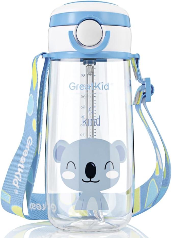 Kids Water Bottle 500ml Leakproof with Soft Straw & Easy-Grip Handle - BPA-Free Spill-Proof Design for Active Toddlers Age 2+ (Boys/Girls) - Ideal for School, Sports & Outdoor Activities (Koala,Blue)