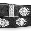 Western-Concho-Cowboy-Belts for Women - PU-Leather Thin Rivet Cowgirl Studded Belt for Jeans(for 29-38''Wasit) (Black)