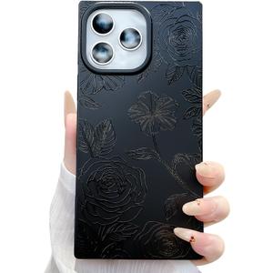 for iPhone 16 Pro Max Case Floral Flower Aesthetic Women Trendy Camera Protection Reinforced Corners Shockproof Drop Protection Phone Cases Black