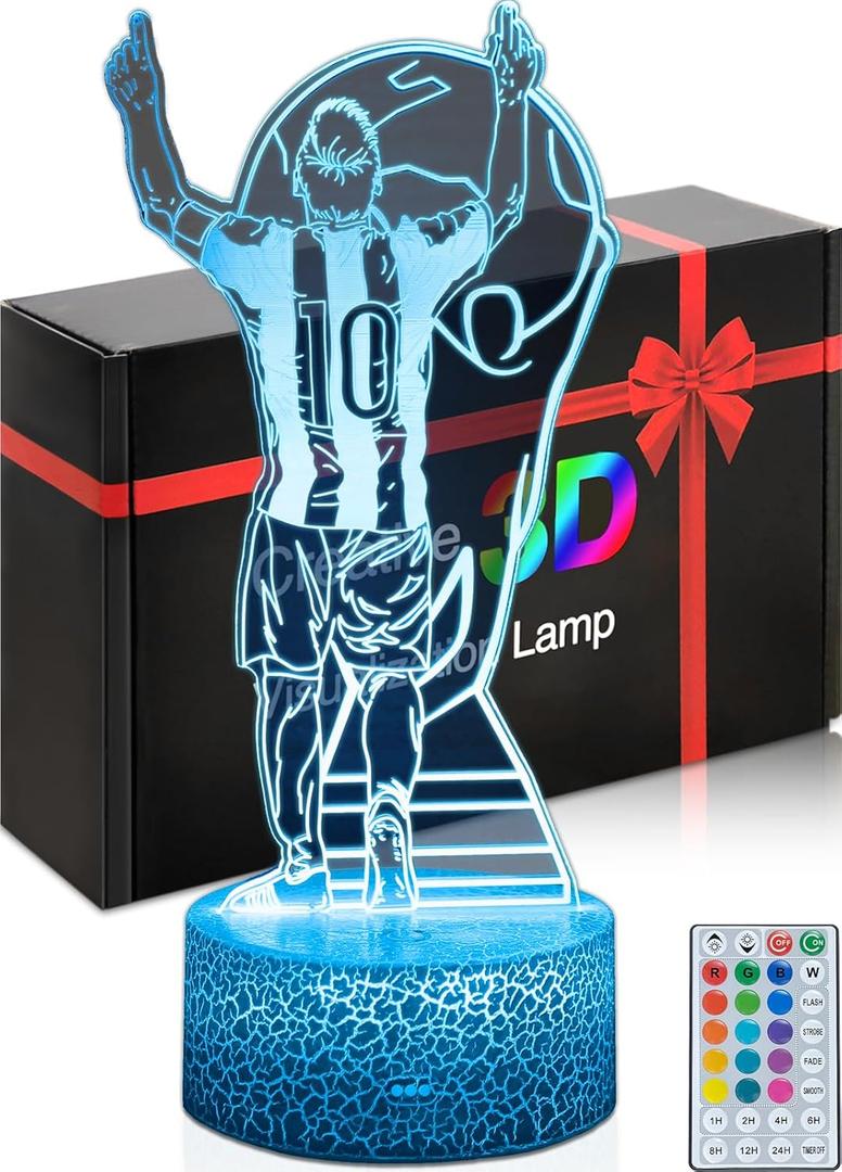 Soccer Night Light for Kids, Dimmable 16 Colors 3D Optical Illusion Lamp with Remote & Timer, Soccer Gifts Toys for Boys, Girls Men Room Decor for Birthday Christmas