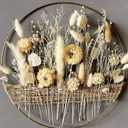 Boho Hoop with Earthy Beige Flowers for naturalistic interiors. Metal Ring with Jute Cord and Blooms in Farmhouse Style