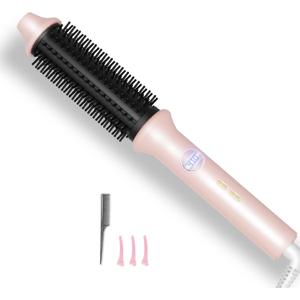 Thermal Brush, 1.26 Inch Heated Round Brush Hair Curling Iron with 10 Temp Settings, 30s Fast Heat for Curling & Volumizing, Anti-Frizz Hair Styler for Long Hair, Pink