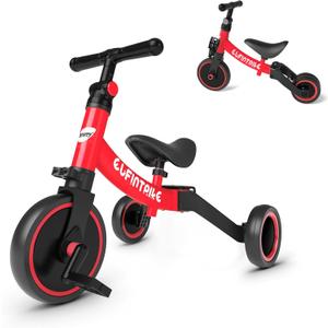 besrey 5 in 1 Toddler Bike for 1 Year to 4 Years Old Kids, Toddler Tricycle Kids Trikes Tricycle, Toys for Boy & Girl, Balance Training, Removable Pedals, Red