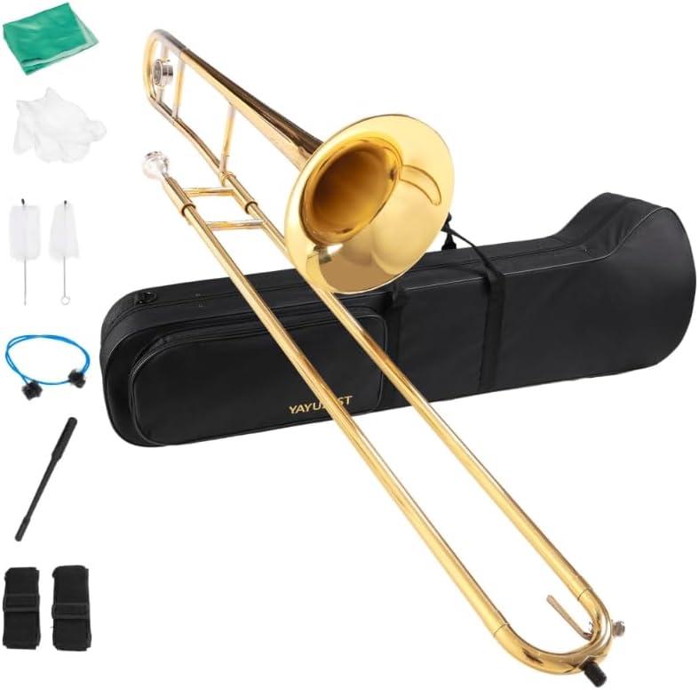 YAYUZEST Bb Tenor Slide Brass Trombone for Students Beginners Gold