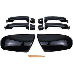 MOTOKU Black Mirror Cover and Exterior Door Handles Kit for Toyota Tundra Sequoia 2007-2022 Outer Outside Driver and Passenger Side