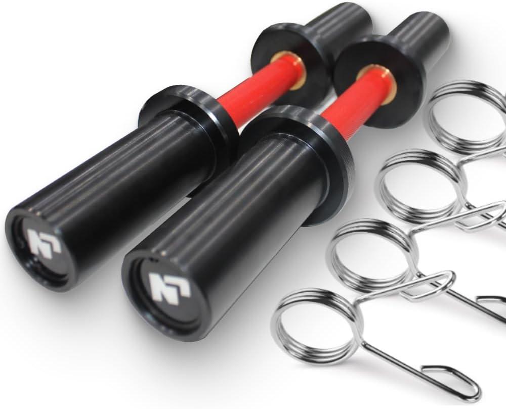 Pair of 16" Olympic Dumbbell Handles, Loadable Dumbbell Bars in Commercial Grade for 2-inch Olympic Weight Plates Great for Home Gym Strength Training, Weight Barbells with 2 Pair of Spring Collars, Red