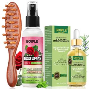 Rose Water for Hair Loc Spray Refreshing for Locs Rose Water Hair Scalp Moisturizer Hydrating Dreadlock | Loc Brush for Dreads Comfortable Massage Wide Tooth Comb & Rosemary Oil for Hair Growth Set