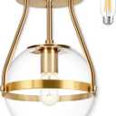 Bagood 8 Inch Mid Century Ceiling Light Modern Gold Semi Flush Mount Ceiling Light with Clear Glass Shade Globe Semi Flush Mount Ceiling Light Fixture for Bedroom Hallway Bathroom Foyer (Bulb Incl.)