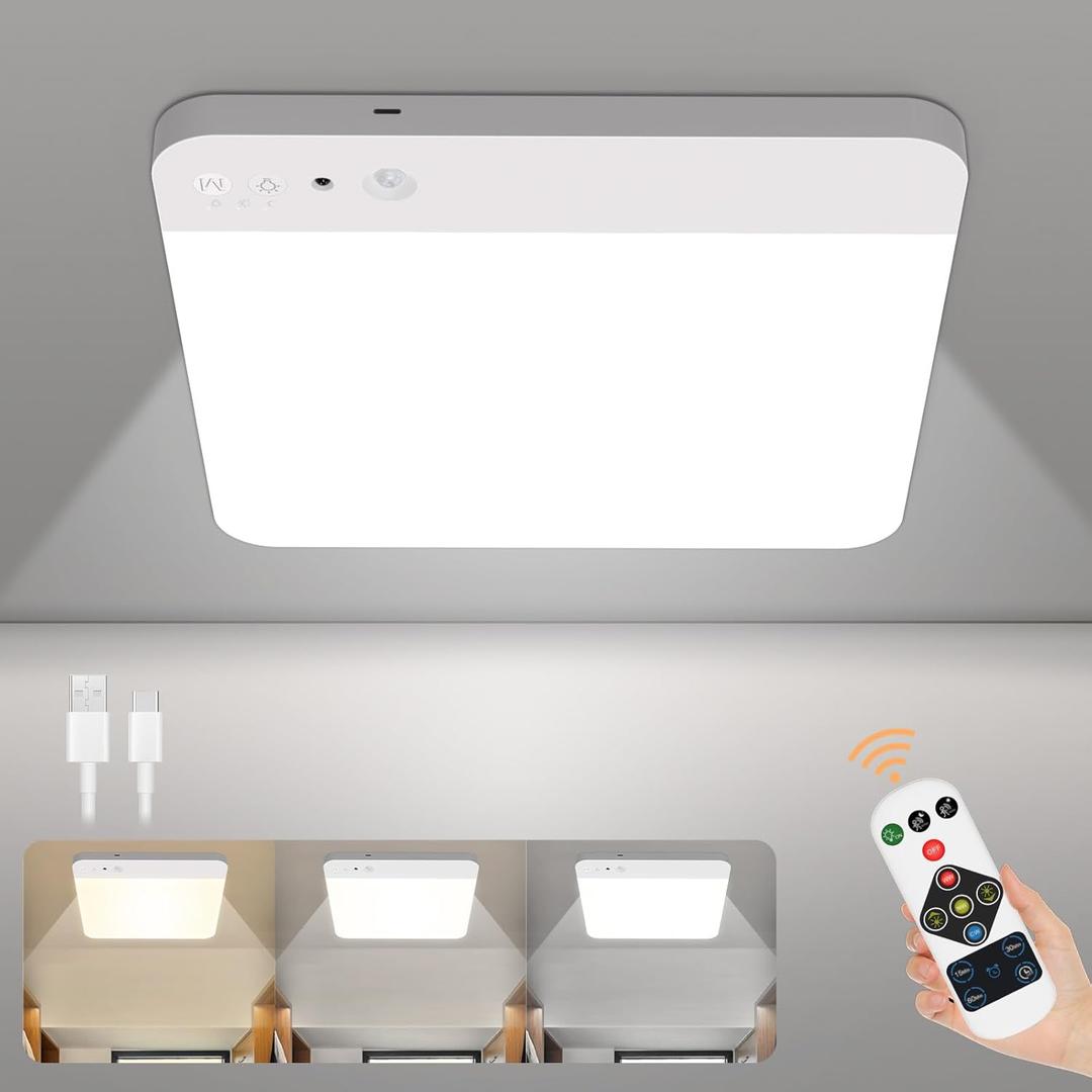 WhitePoplar Rechargeable Motion Sensor Ceiling Light with Remote - Magnetic Wireless Closet Lights, 400LM Closet Lights Motion Sensored Indoor for Bathroom Closet Pantry and Hallways