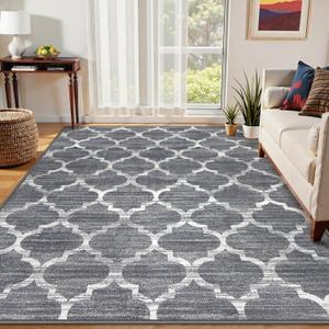 Lahome Moroccan Area Rugs 8x10,Non Slip Large Dark Grey Living Room Rugs 8x10, Soft Rug for Bedroom Low-Pile Geometric Area Rug Boho Carpet for Dining Room Office Dorm