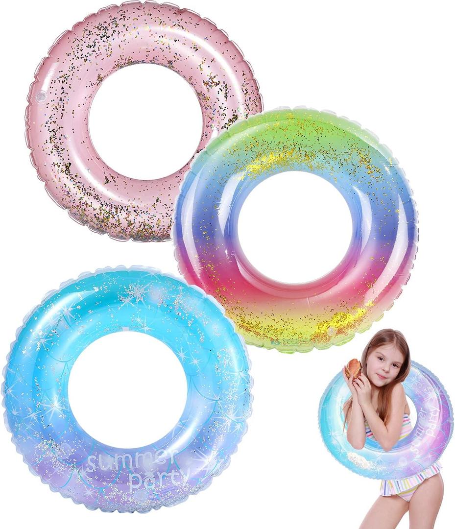 Pool Floats Kids 3 Pack, Inflatable Swim Rings for 2-5 Years Old Kids Pool Tubes Toys, Pool Floats Ring Toys Summer Beach Swimming Pool Party Supplies for Girl Boy
