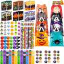 168 Pcs 24 Pack Assorted Halloween Party Favors Stationery Bulk Set for Kids Classroom, Goodie Bag Fillers Incl Halloween Bags, Notepads, Stamps, Rulers, Pencils, Stickers...Trick or Treat