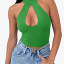 REORIA Women's Sexy Criss Cross Halter Neck Crop Tops Trendy Sleeveless Y2K Nightout Clubwear Going Out Tops 2 XL