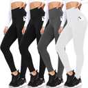 FULLSOFT 4 Pack Fleece Lined Leggings with Pockets for Women High Waisted Thermal Winter Warm Yoga Pants for Workout Running (Small-Medium, Black, Black, Dark Grey, White(4 Pack))