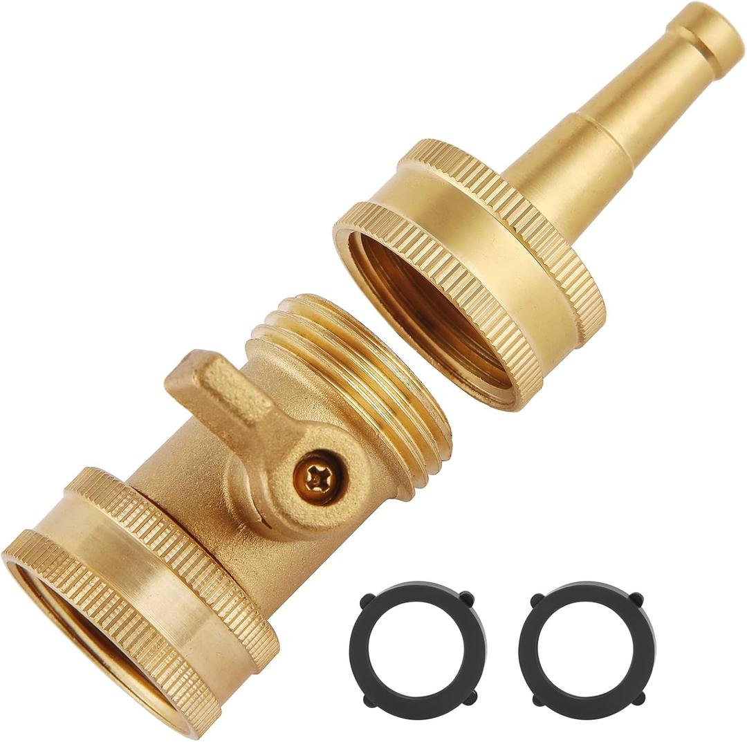 Jet Nozzle Power Washer for Garden Hose, Heavy Duty Brass Jetnozzle with Garden Hose Shut off Valve, Water Hose Nozzle High Pressure Powerful Washer 3/4" GHT, 1 Set