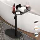 Yumkfoi Bamboo Bathtub Tray Table with Adjustable Height, Freestanding Bathtub Caddy for Tub Against Wall, Tub Organizer Suitable for Luxury Spa and House Warming  Patent Protected (Black)