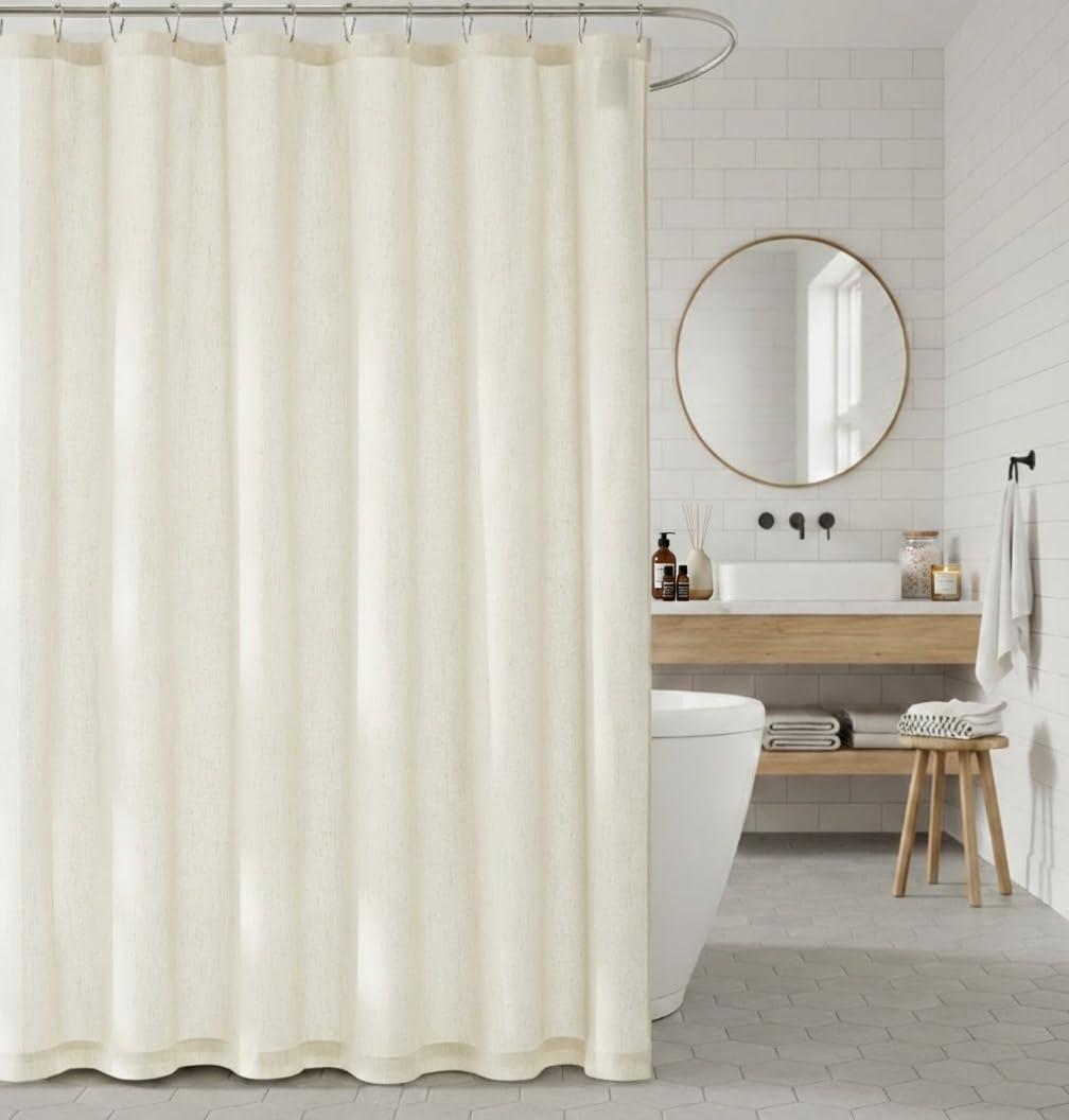 NICETOWN Natural Beige Waterproof Fabric Linen Texture Cloth Shower Curtain Set, 72 Inch Length Farmhouse Bathroom Decor with 12 Rustproof Metal Hooks, 72x72 Inch, 1 Panel, Wrinkle-Free