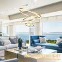 31.5" 3 Ring Modern Led Pendant Light Gold Modern Led Chandelier Contemporary Ring Chandeliers Dimmable Chandeliers Color Temperature Adjustable Height Hanging Chandelier for Living Room