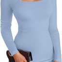 VICHYIE Women Mock Neck Ribbed Bodycon Dress Long Sleeve Mini Pencil Dresses (Blue, M)