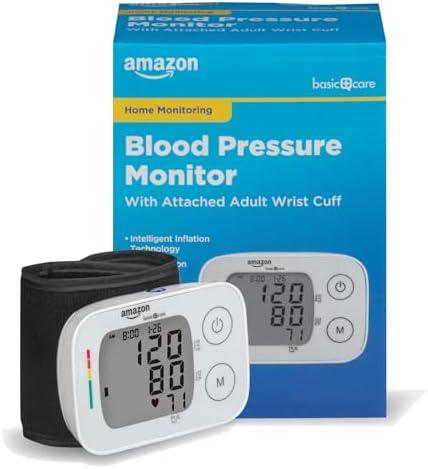 Amazon Basic Care Wrist Blood Pressure Monitor - Digital BP Monitor with Large Display and Intelligent Inflation Technology