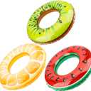 Pool Floats Kids, 3 PCS Pool Tubes Fruit Tubes for Floating Inflatable Swim Rings Round Portable Floaties for Kids Watermelon Orange Lemon Swimming Rings for Girls Boys Pool Beach Lake Summer Party