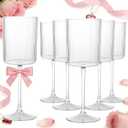 Ciaell 12 PCS Pink Plastic Ribbed Wine Glasses  10 OZ Plastic Square Wine Glasses with Stem  Disposable Champagne Cups for Parties & Weddings & Valentine's Day