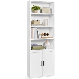 VASAGLE Custos Collection - Bookshelf, 6-Tier Tall Bookcase, Book Shelf with Doors, Open Storage Shelf, 9.4 x 23.6 x 68.9 Inches, for Living Room, Home Office, Dining Room, Cloud White ULBC402W01