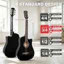 38 inch Black Acoustic Guitar Beginner Kits, 3/4 Cutaway Wood Acustica Guitarra for Beginners Adults with Online Lesson,Gig Bag,Picks,Steel Strings Strap with Picks Holder
