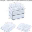 3-Tiers Makeup Organizer with Drawer, Stackable Skincare Storage Box for Vanity and Bathroom, Beauty Essentials, Cosmetic Brushes, Perfume Stand, Large Lipsticks Holder