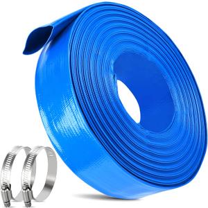 2 IN x 30FT Pool Backwash Hose Heavy Duty Drain Discharge Double PVC Layflat Hose with 2 Clamps, Weatherproof Burst Resistant for Water Transfer, Sump Pump, Pool Filter, Pool Drain (9.2M,Blue)