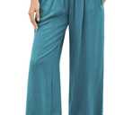 GRAPENT Capri Pants for Women High Waisted Wide Leg Linen Palazzo Trousers Pull On Elastic Smock Waist Loose Flowy Pants (Blue, L)