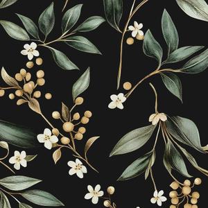 Extra Long Dark Peel and Stick Wallpaper 17.5" x 393"  Vintage Floral Green Leaf Botanical Self-Adhesive Vinyl Contact Paper for Bathroom Bedroom Kitchen Cabinet Drawer Walls PVC DIY Decor (Black/Green/Yellow)