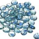 MECCANIXITY Decorative Flat Glass Marbles 17-19mm Rock Vase Filler Beads Pebbles Petal Blue for Fish Tank Table Scatter Decor, 100 Pcs
