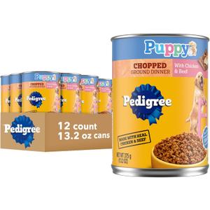 Pedigree Puppy Chopped Ground Dinner Wet Puppy Food with Chicken & Beef, 13.2 oz. Cans, 12 Count