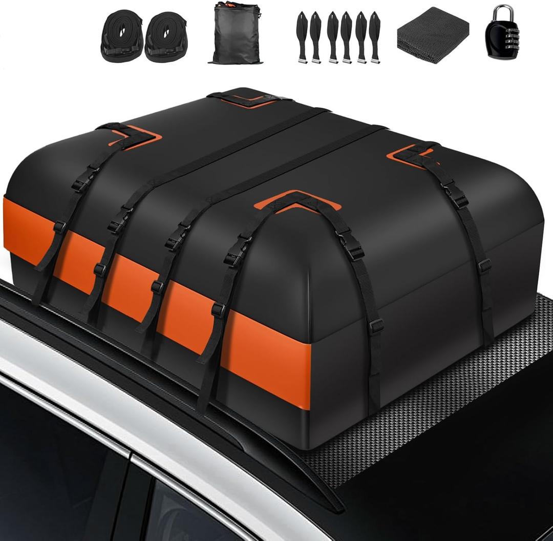 WdfCariP Car Rooftop Waterproof Bag,20 Cubic Feet Large Capacity Waterproof Car Rooftop Cargo Carrier Roof Bag for All Vehicle with/Without Racks-Anti-Slip Mat,10 Straps,6 Door Hooks,Luggage Lock
