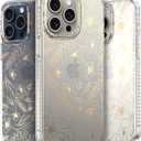 LONLI Hue Case for iPhone 15 Pro Max - [360 Shock-Absorbent Bumper] - [Cute and Unique Phone Cover for Girls and Women] - Gold Floral