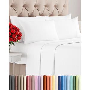 Full 6 Piece Sheet Set - Comfy Breathable & Cooling - Ultra Soft Hotel Luxury Bedding Set with 8-16 Inch Deep Pockets - 1 Flat & 1 Fitted Sheet & 4 Pillowcases - Cozy, Wrinkle Free & Easy Care - White