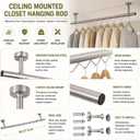 Ceiling Mounted Closet Rod, Stainless Steel Hanging Rod for Clothes, Adjustable Overhead Clothes Rail for Closet, Bedroom and Laundry Room